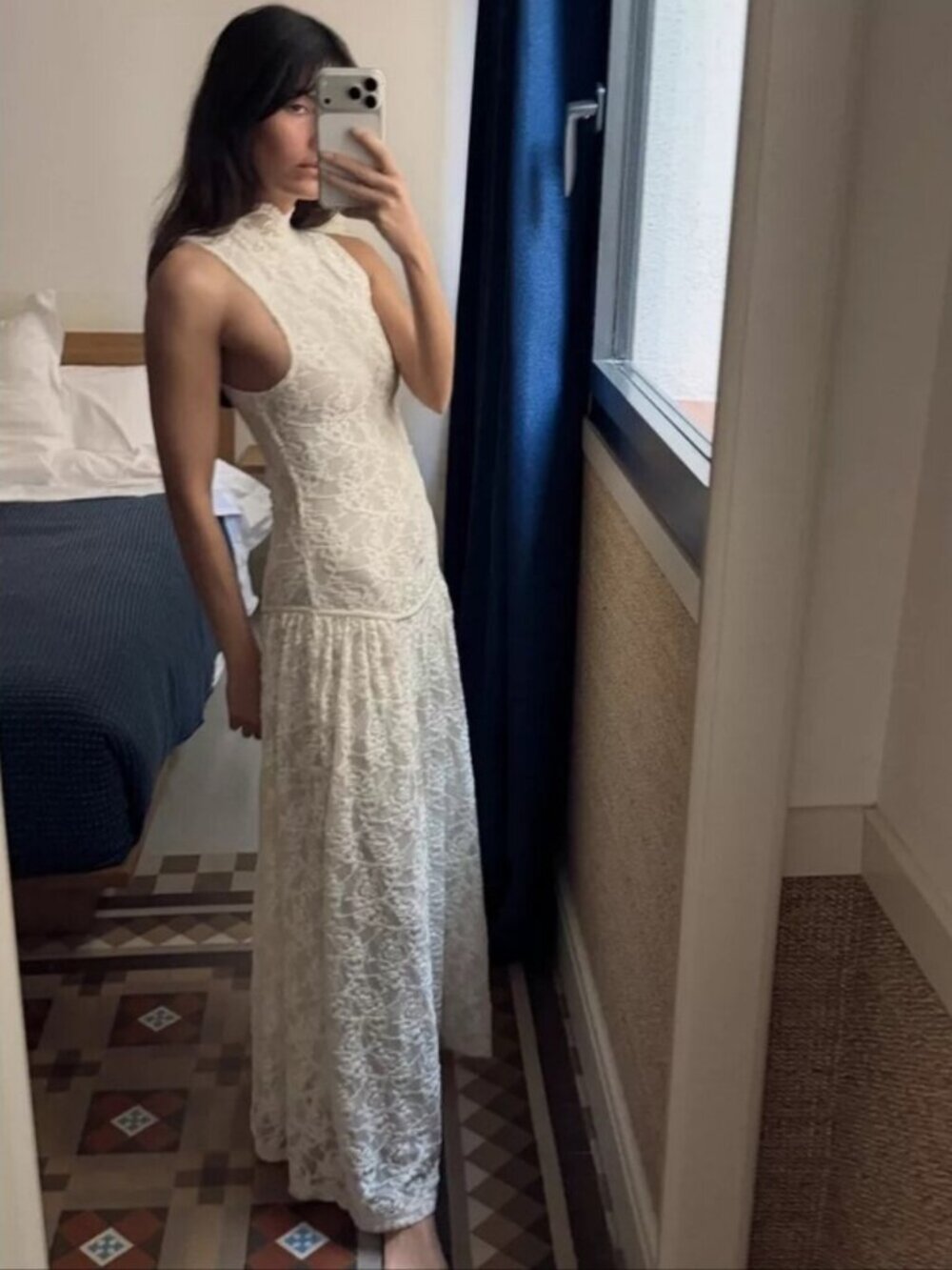 Zara LONG LACE DRESS in Ecru
